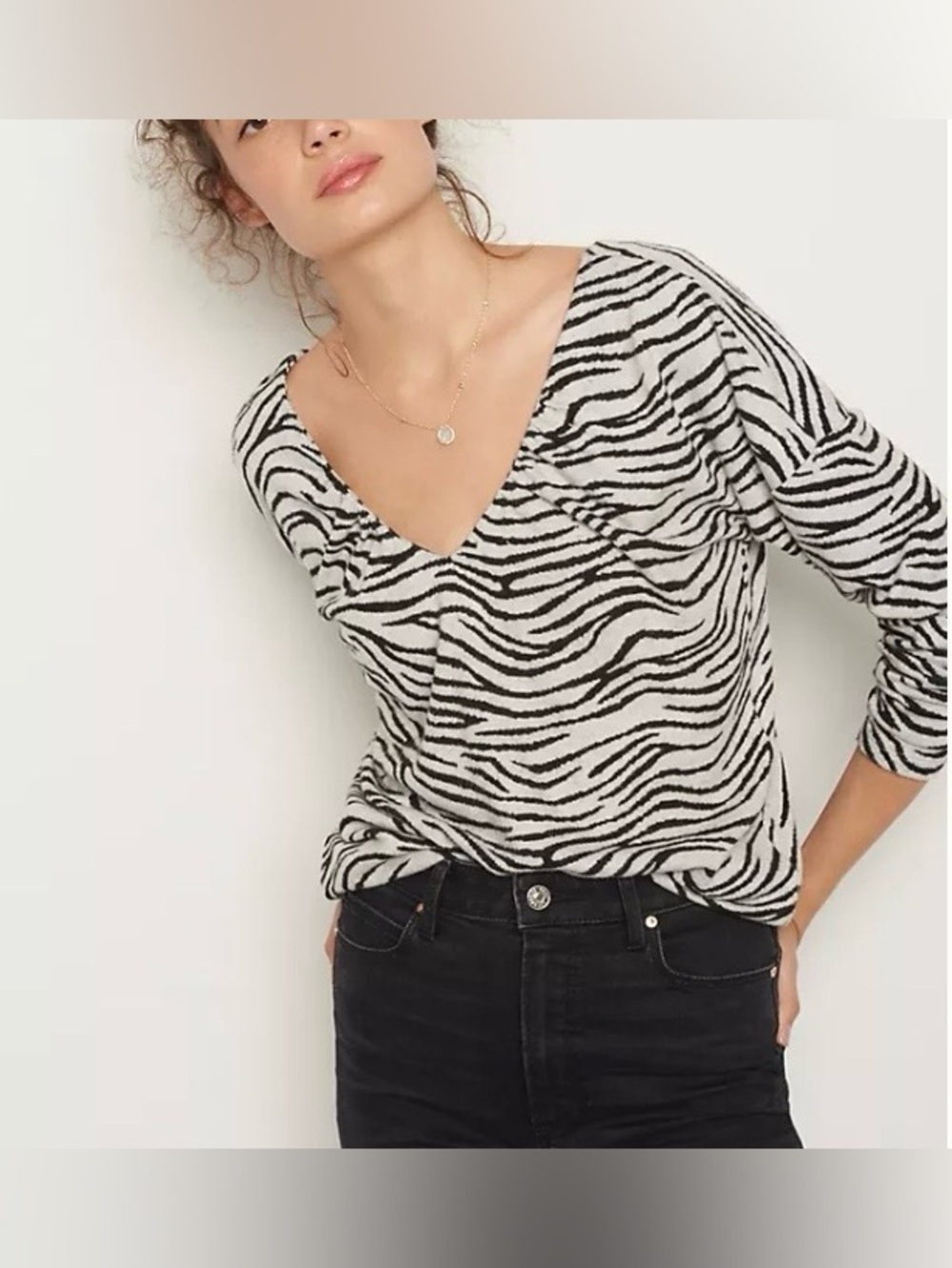 NWT Maeve by Anthropologie Zebra Print Top Pullover Sweater Size M Double V-Neck